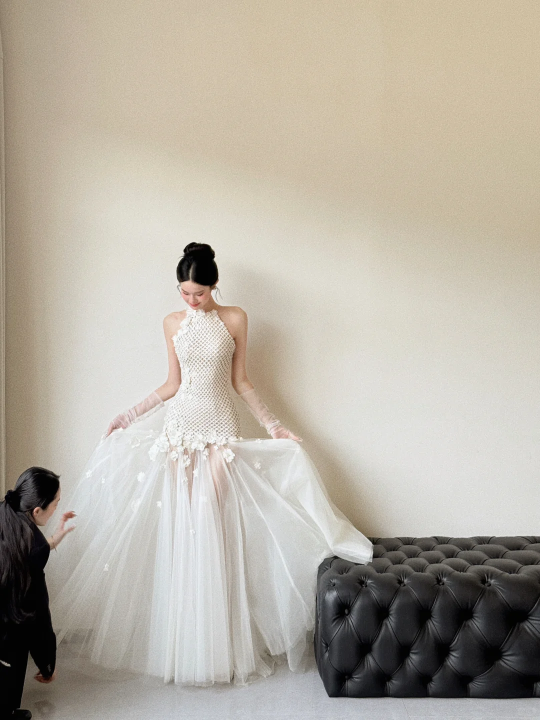 Classy Elegant Mermaid Halter Tulle With Gloves Long Wedding Dresses
