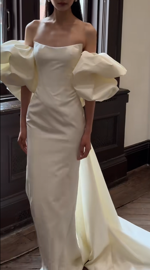 Simple Mermaid Off The Shoulder Satin Long Wedding Dresses