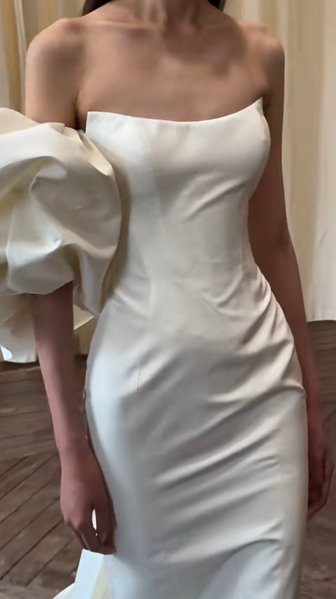 Simple Mermaid Off The Shoulder Satin Long Wedding Dresses
