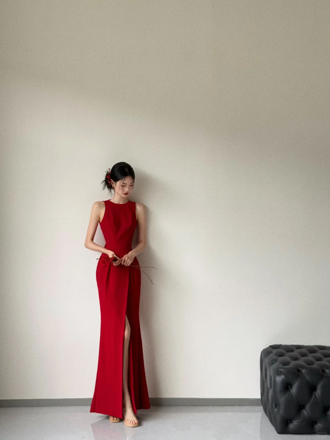 Chic Mermaid Red Satin Backless Satin Long Bridesmaid Dress
