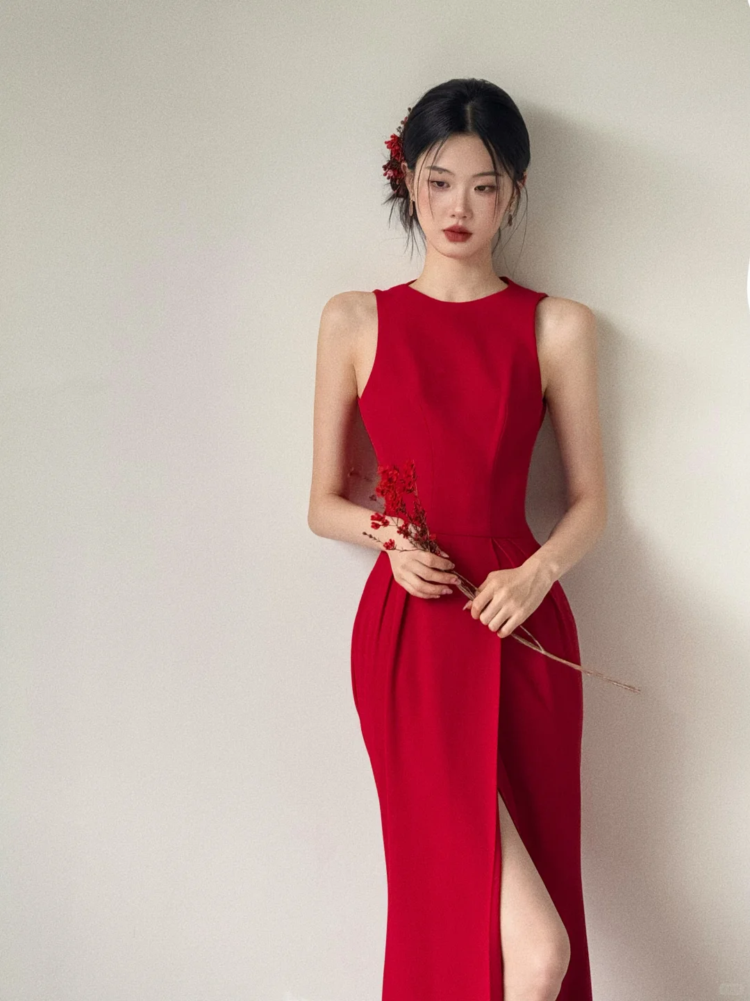 Chic Mermaid Red Satin Backless Satin Long Bridesmaid Dress