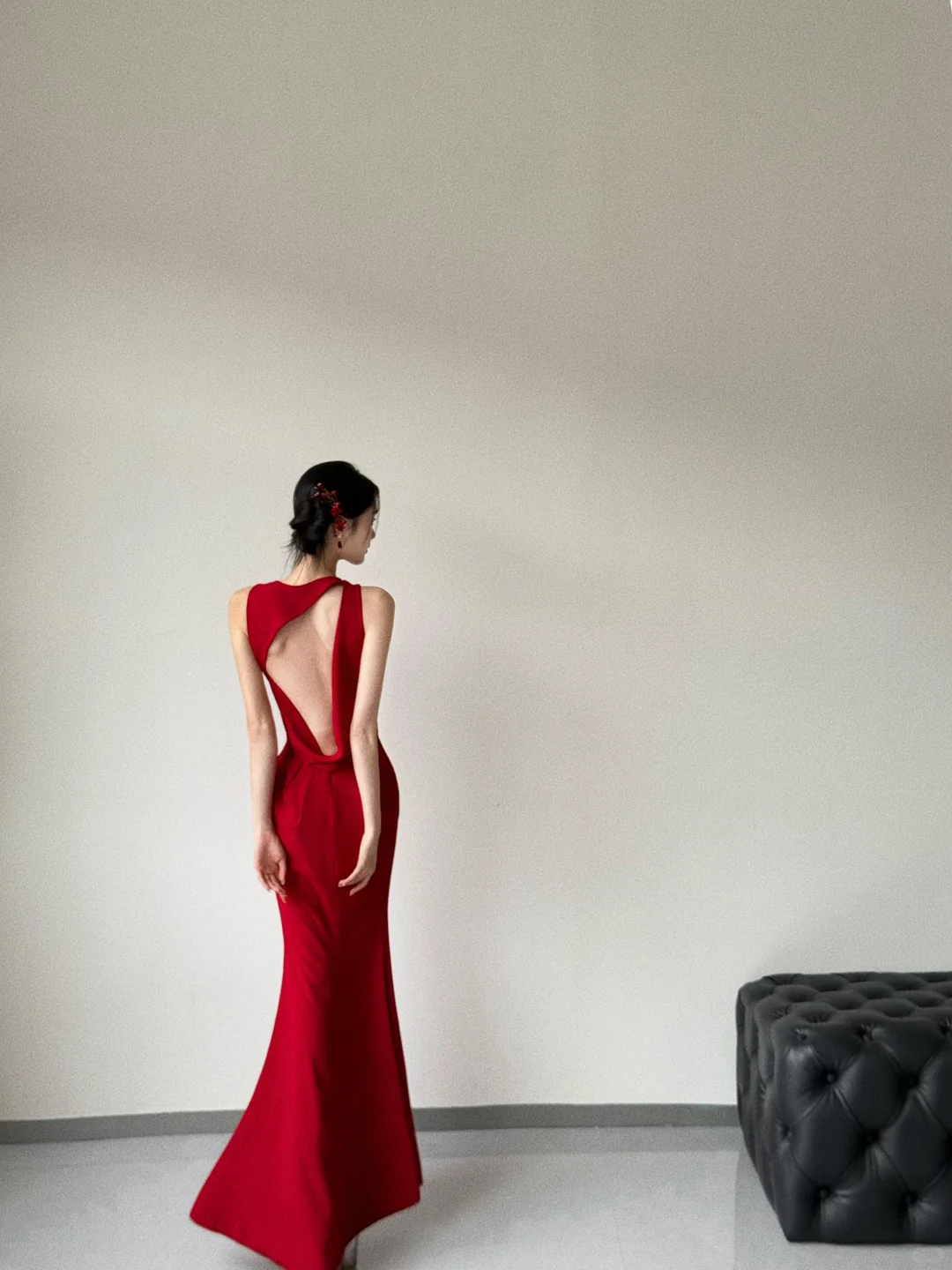 Chic Mermaid Red Satin Backless Satin Long Bridesmaid Dress