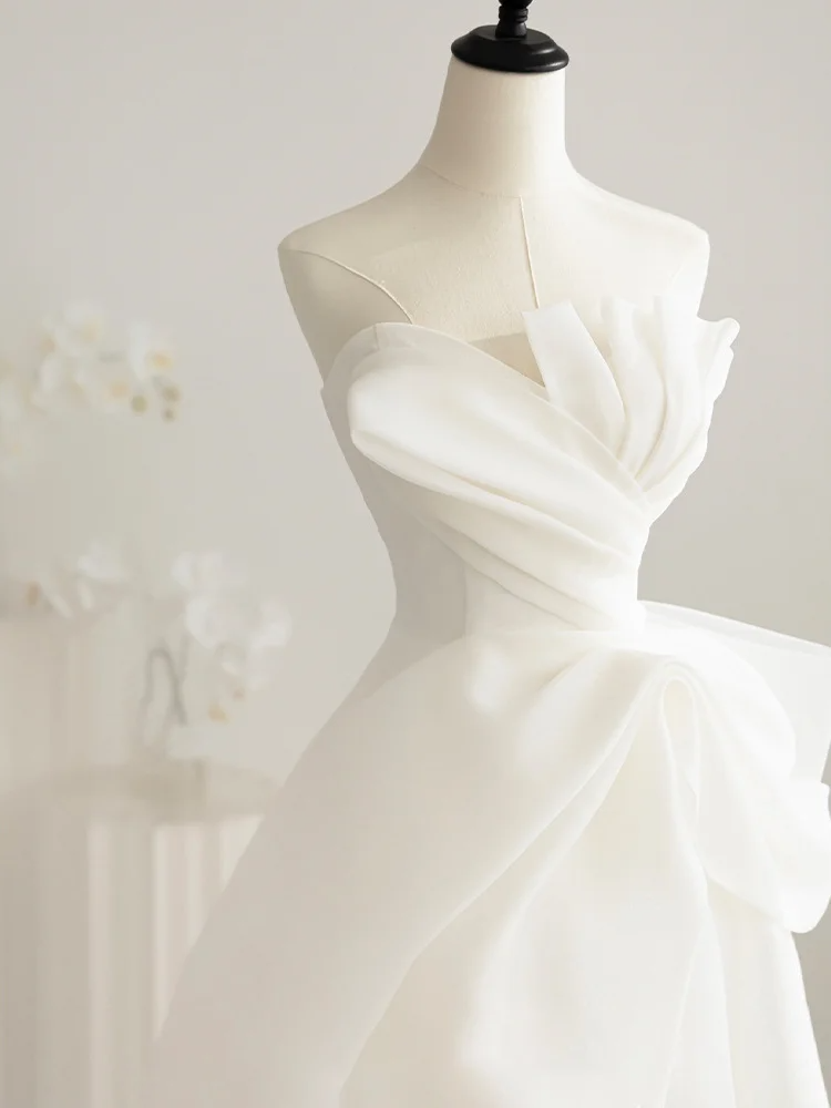 Summer Simple A Line Strapless Satin Long Wedding Dresses