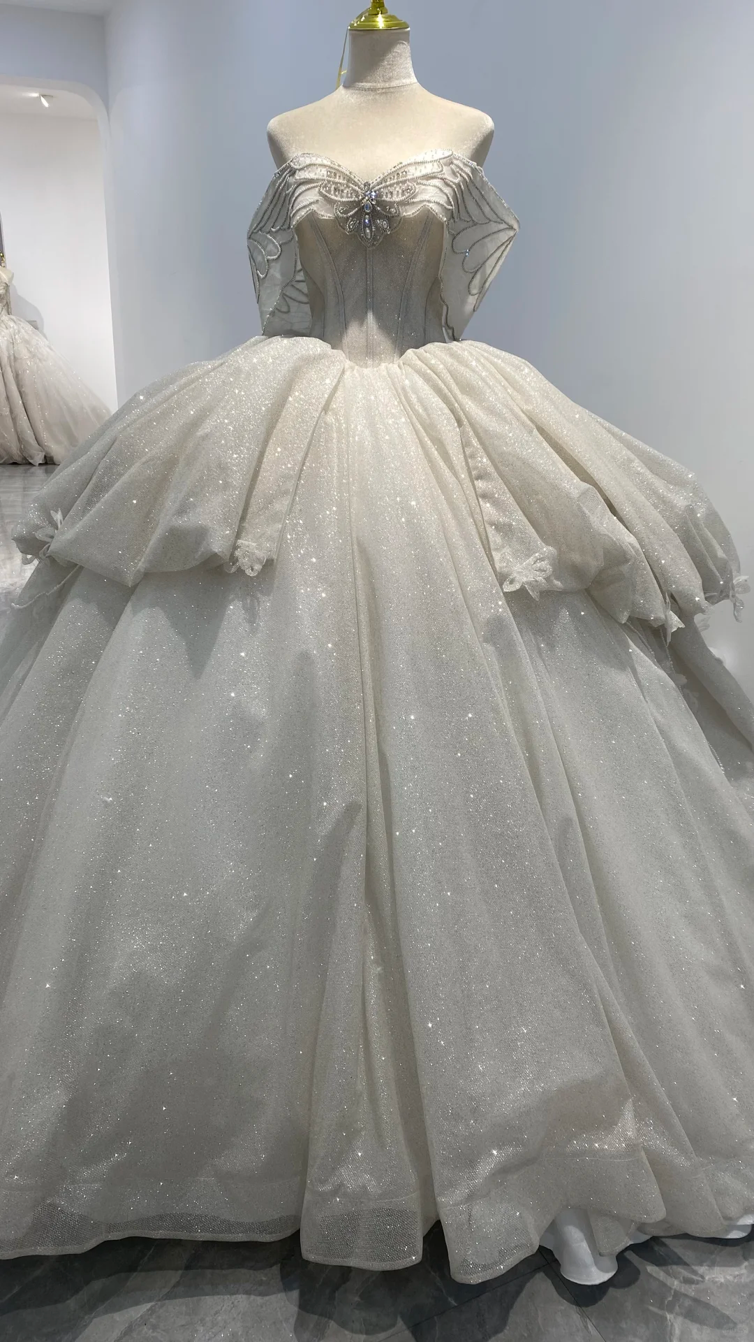 Gorgeous Ball Gown Off The Shoulder Satin Tulle Sequin Long Wedding Dresses