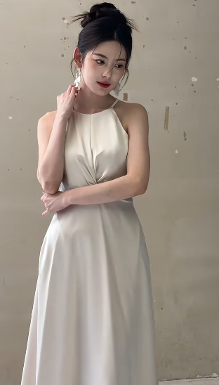 Classy Simple A Line Halter Satin Long Bridesmaid Dress