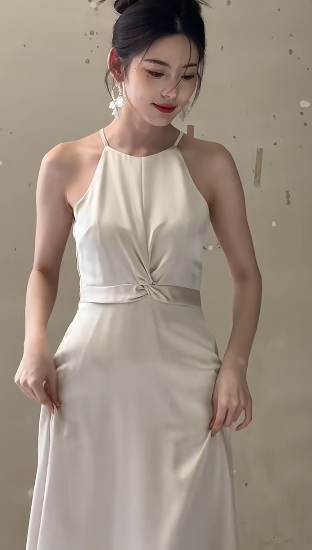 Classy Simple A Line Halter Satin Long Bridesmaid Dress