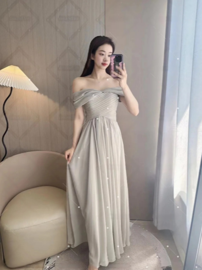 Elegant Simple A Line Off The Shoulder Chiffon Long Bridesmaid Dress