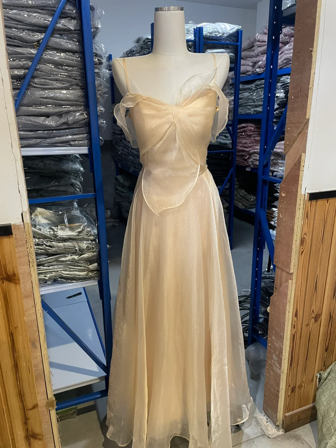 Pretty A Line Spaghetti Straps Light Champagne Chiffon Long Bridesmaid Dress