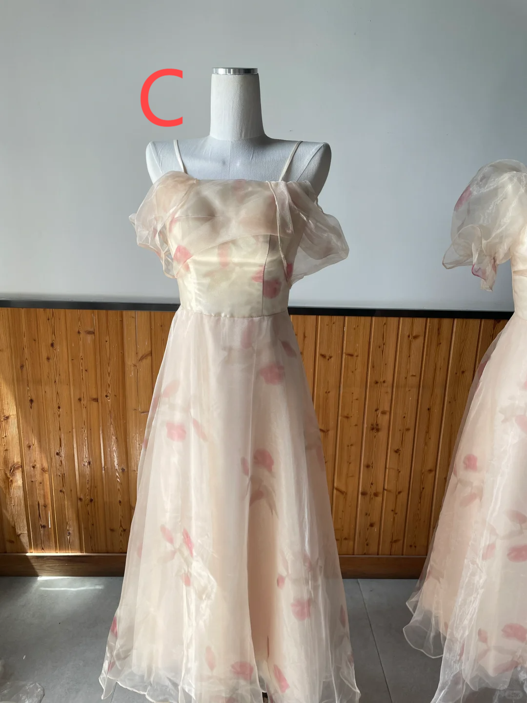 Cute A Line Satin Tulle Printing Flowers Long Bridesmaid Dress