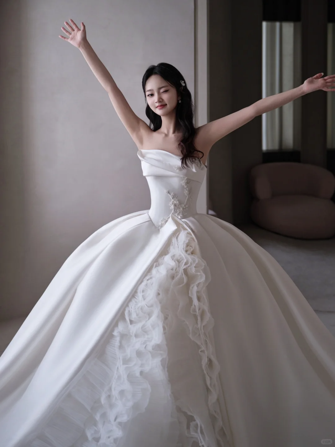 Timeless Ball Gown Strapless Satin Applique Tulle Long Wedding Dresses
