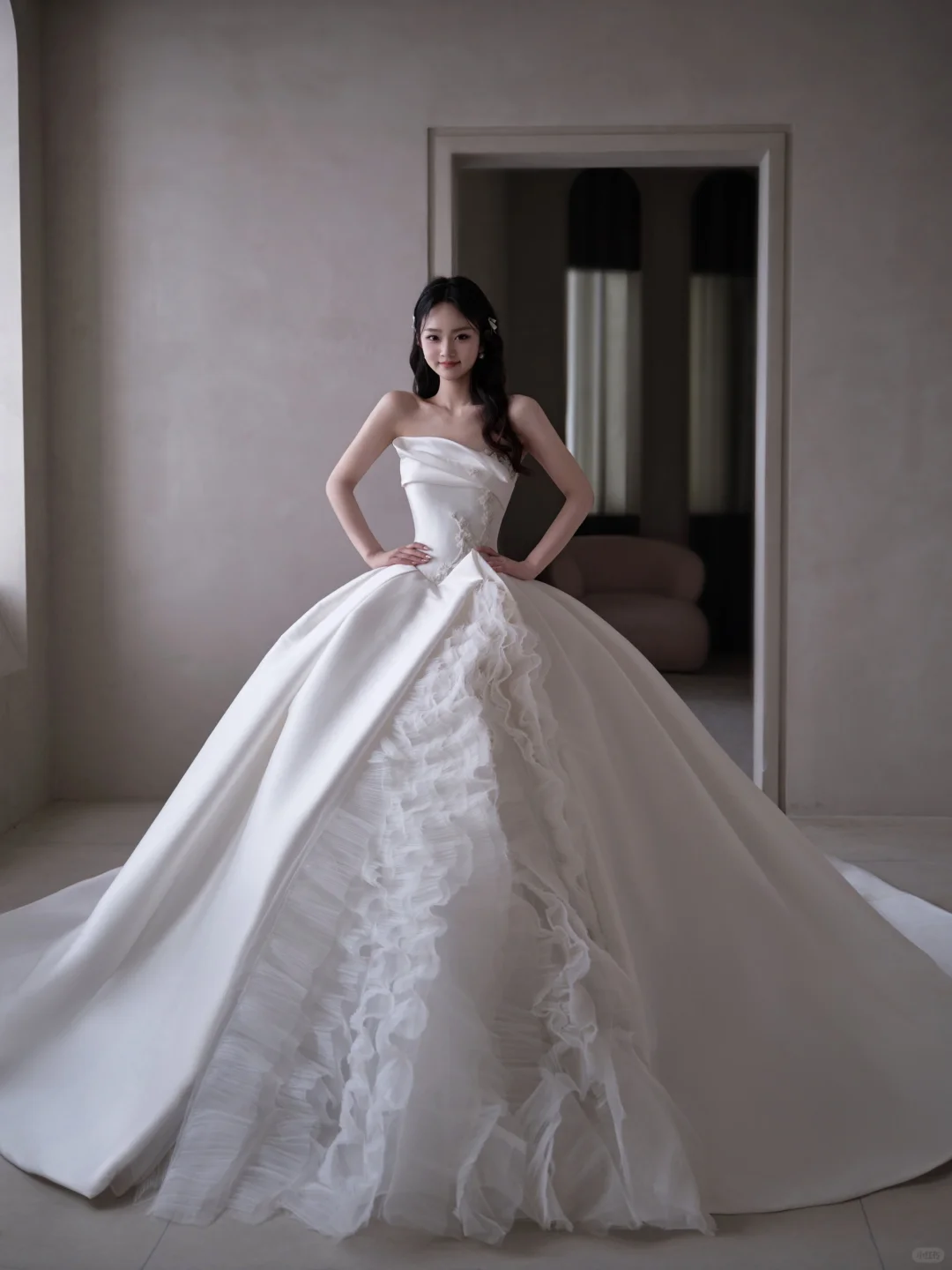 Timeless Ball Gown Strapless Satin Applique Tulle Long Wedding Dresses