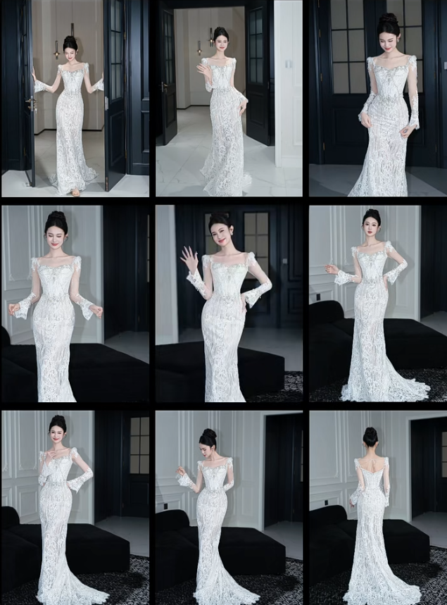 Vintage Mermaid White Lace Long Sleeves Long Wedding Dresses