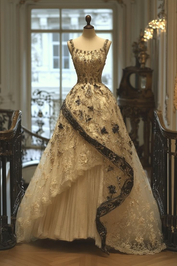 Gorgeous Ball Gown Square Tulle Lace Beaded Long Wedding Dresses