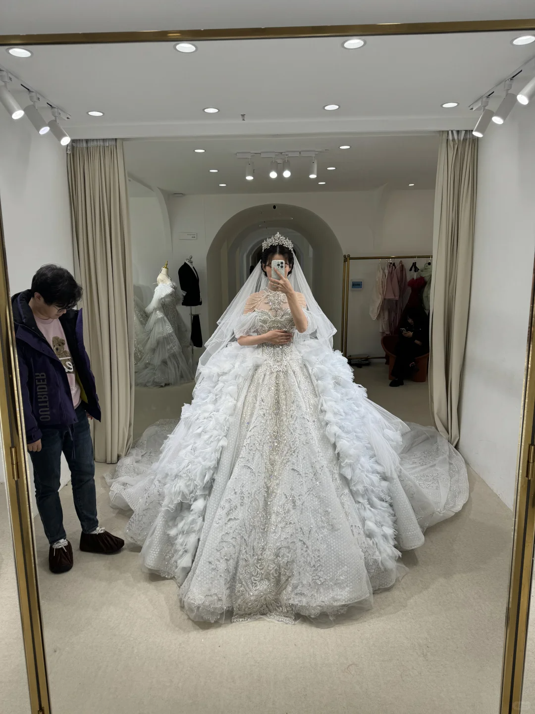 Timeless Ball Gown Off The Shoulder Satin Tulle Sequin Beaded With Veil Long Wedding Dresses