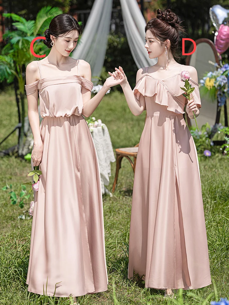 Classy Pink A Line Satin Long Bridesmaid Dress