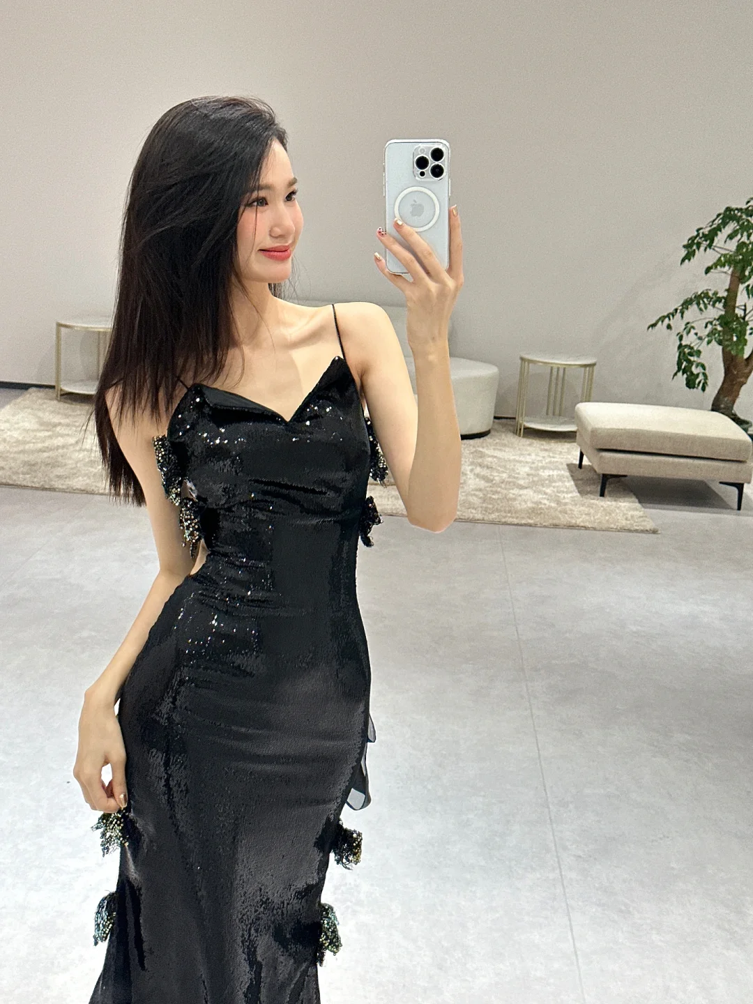 Unique Sexy Mermaid Spaghetti Straps Black Sequin Long Prom Dresses