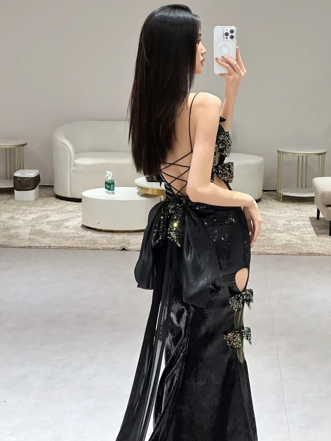 Unique Sexy Mermaid Spaghetti Straps Black Sequin Long Prom Dresses