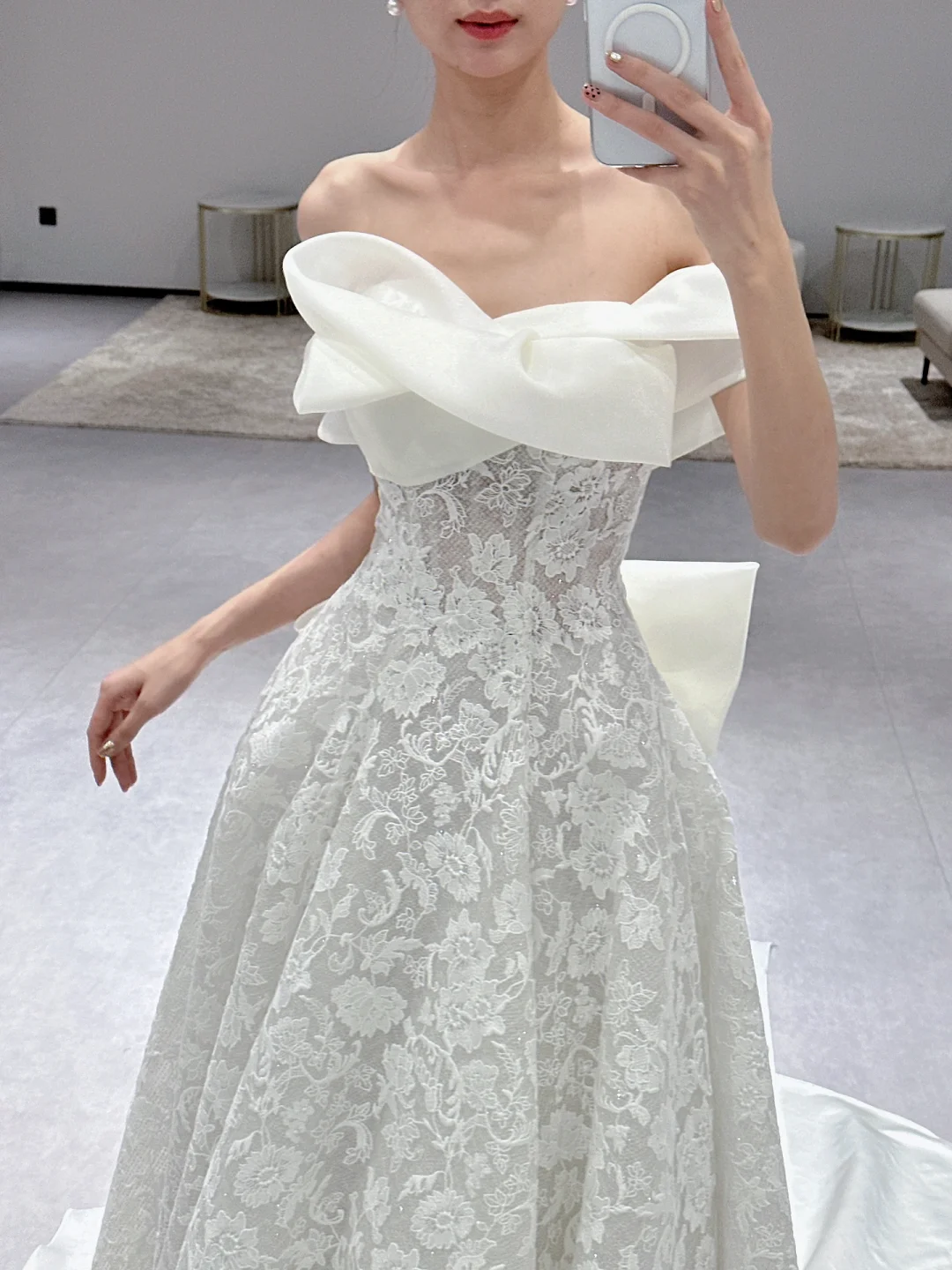 Dreamy Ball Gown Off The Shoulder Satin Tulle Lace Long Wedding Dresses