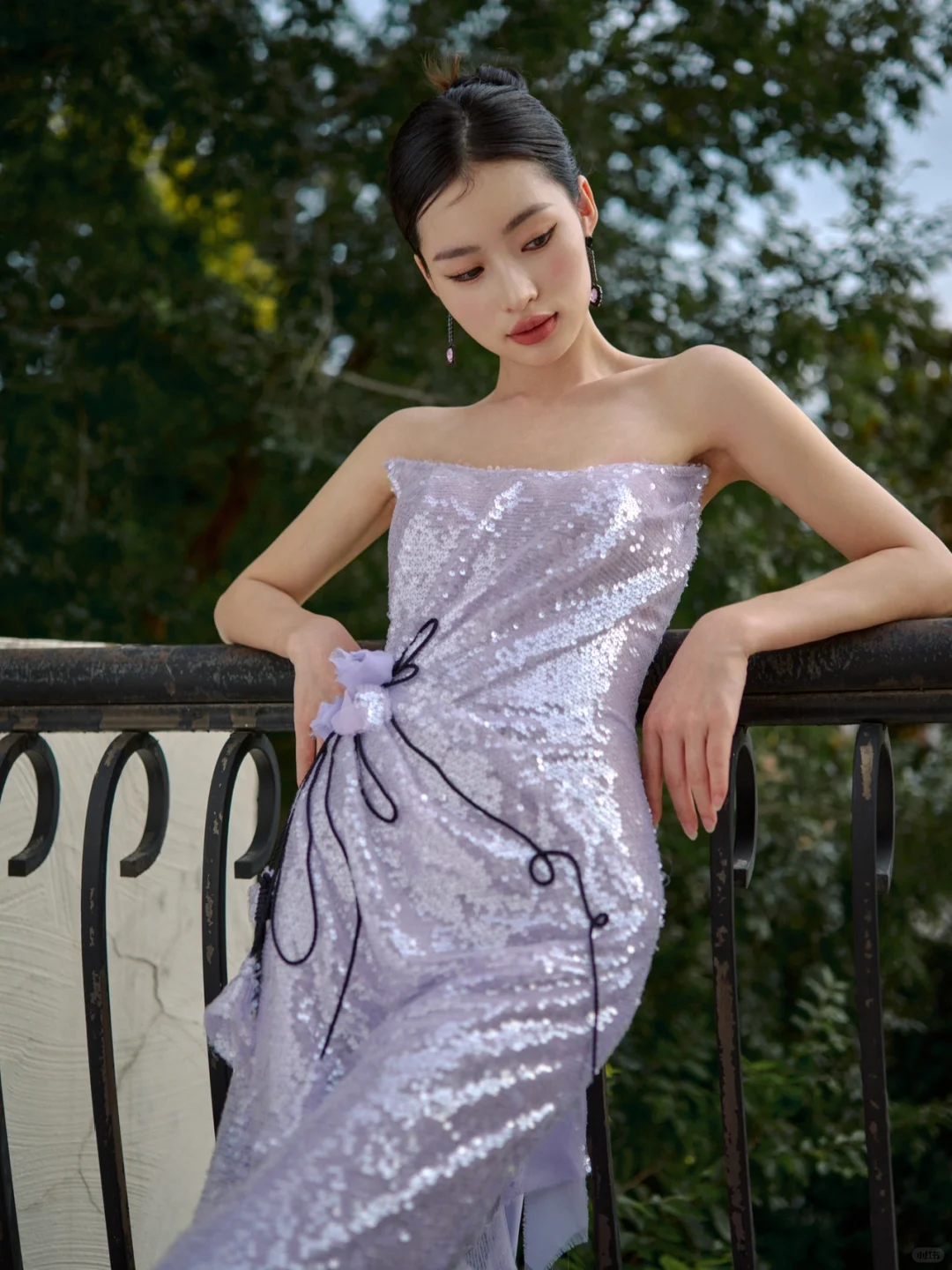 Vintage Mermaid Strapless Lilac Sequin Long Prom Dresses