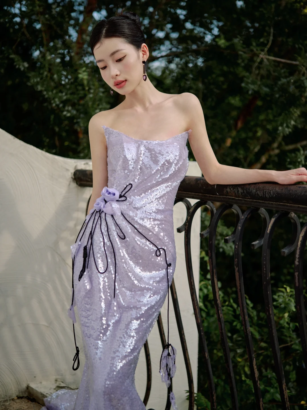 Vintage Mermaid Strapless Lilac Sequin Long Prom Dresses