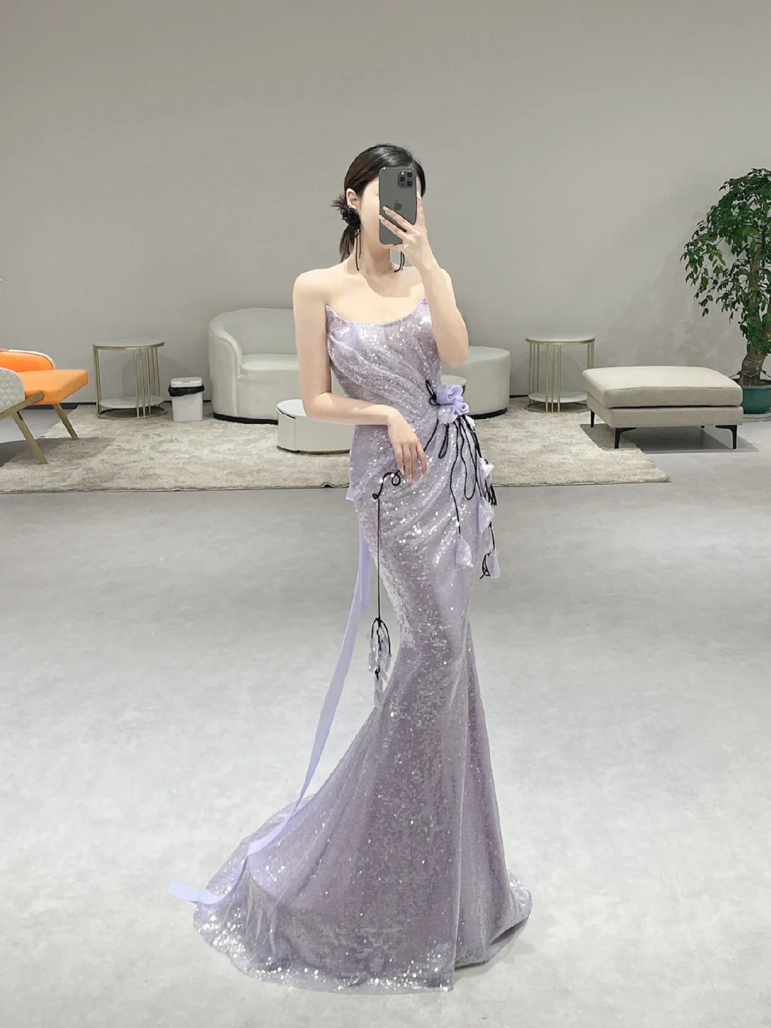 Vintage Mermaid Strapless Lilac Sequin Long Prom Dresses