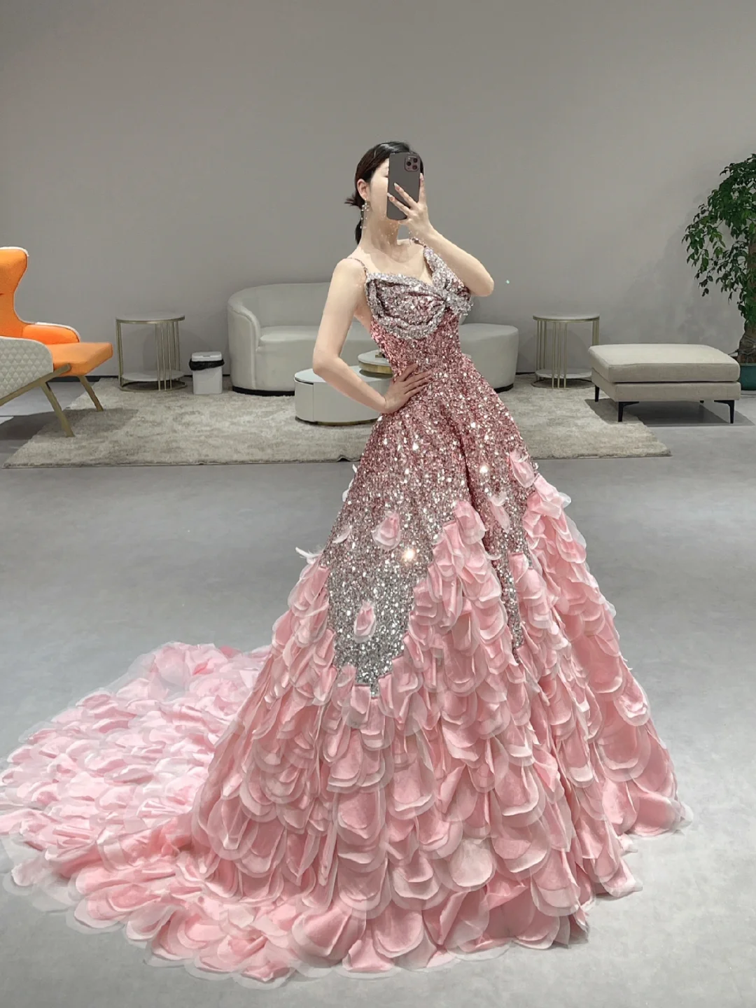 Gorgeous A Line Spaghetti Straps Satin Sequin Long Prom Dresses