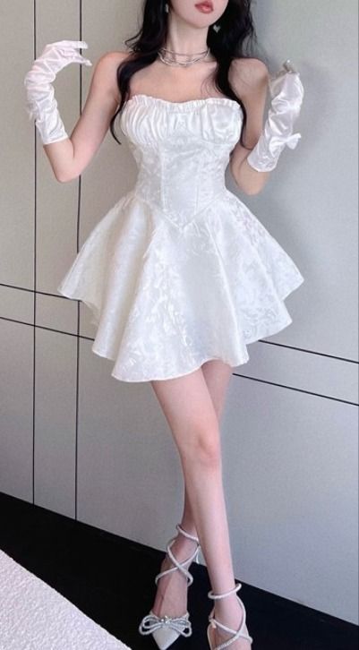 Sexy A line Strapless Short White Lace Homecoming Dress