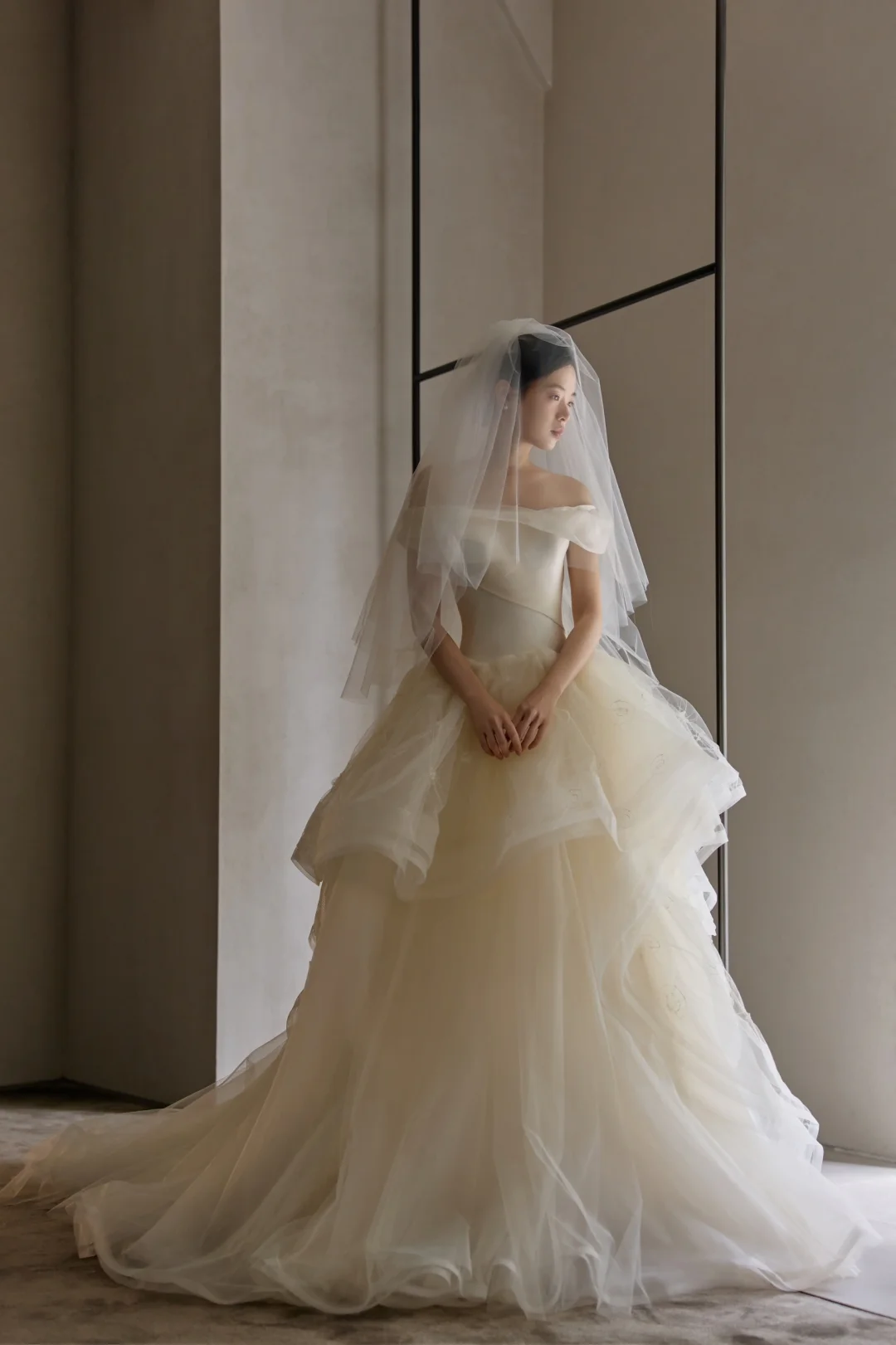 Pretty Ball Gown Off The Shoulder Tulle With Veil Long Wedding Dresses
