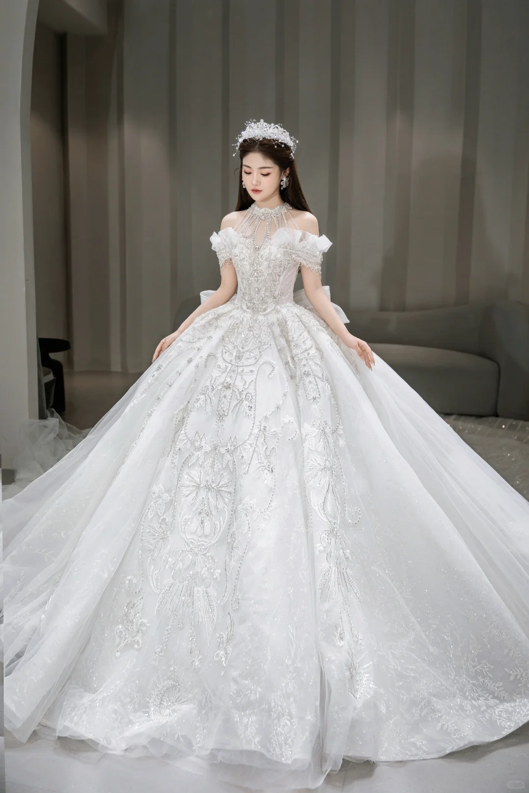 Timeless Ball Gown Off The Shoulder Tulle Sequin Beaded Long Wedding Dresses