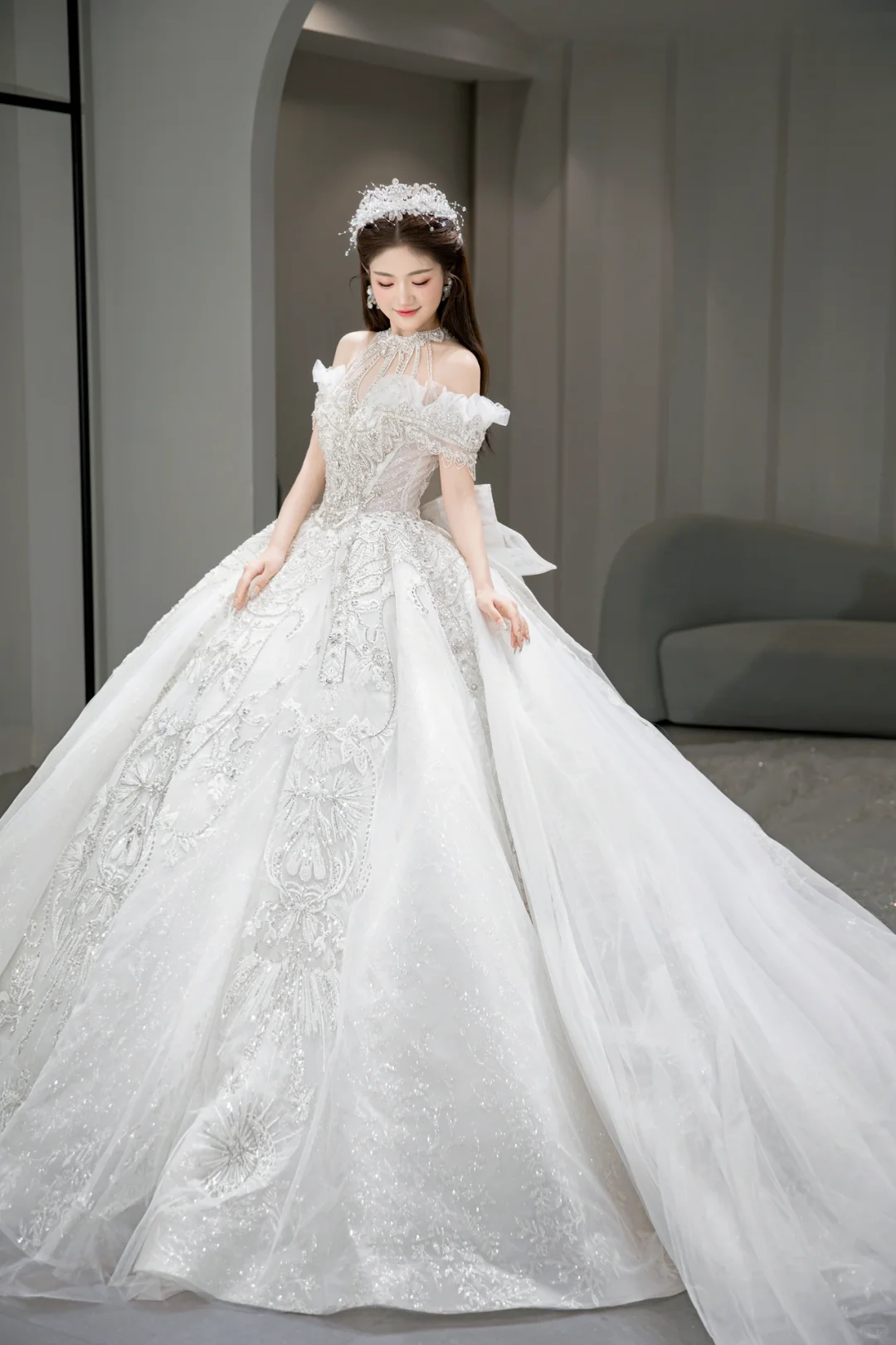 Timeless Ball Gown Off The Shoulder Tulle Sequin Beaded Long Wedding Dresses