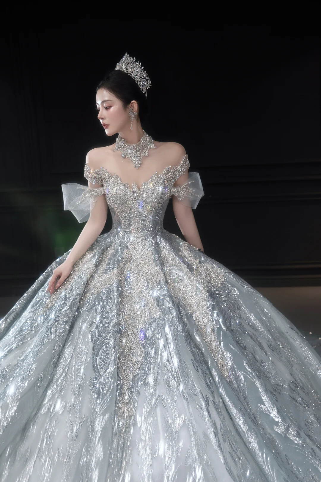Timeless Ball Gown Off The Shoulder Tulle Sequin Long Wedding Dresses