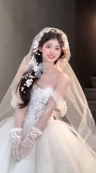 Sweet Ball Gown Off The Shoulder Tulle Applique With Veil Gloves Long Wedding Dresses