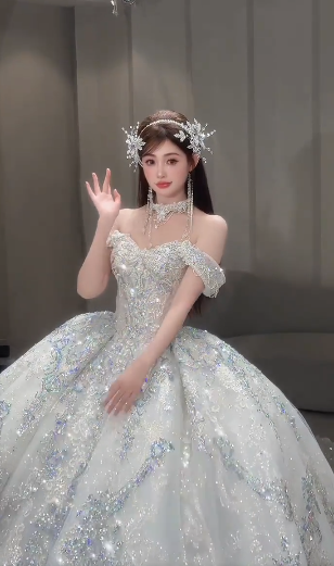 Gorgeous Ball Gown Off The Shoulder Tulle Sequin Long Wedding Dresses