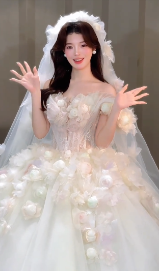 Vintage Ball Gown Off The Shoulder Applique With Veil Long Wedding Dresses