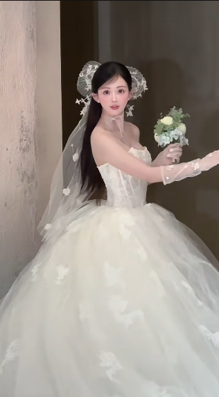 Dreamy Ball Gown Strapless Tulle Applique With Veil Long Wedding Dresses