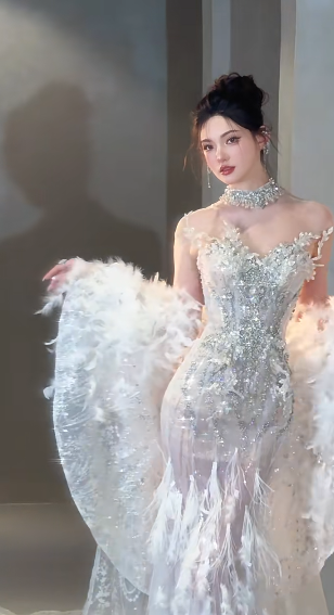 Stunning Mermaid Strapless Tulle Sequin With Cape Long Wedding Dresses