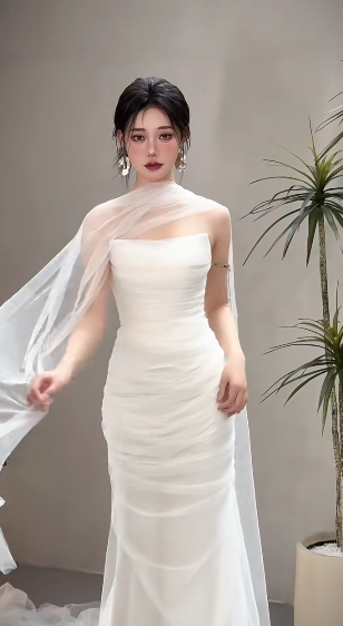 Simple Elegant Mermaid Strapless Chiffon Long Wedding Dresses