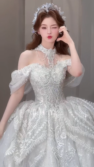 Gorgeous Ball Gown Off The Shoulder Tulle Sequin Beaded Long Wedding Dresses