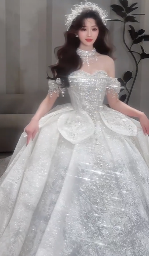Gorgeous Ball Gown Off The Shoulder Tulle Sequin Beaded Long Wedding Dresses