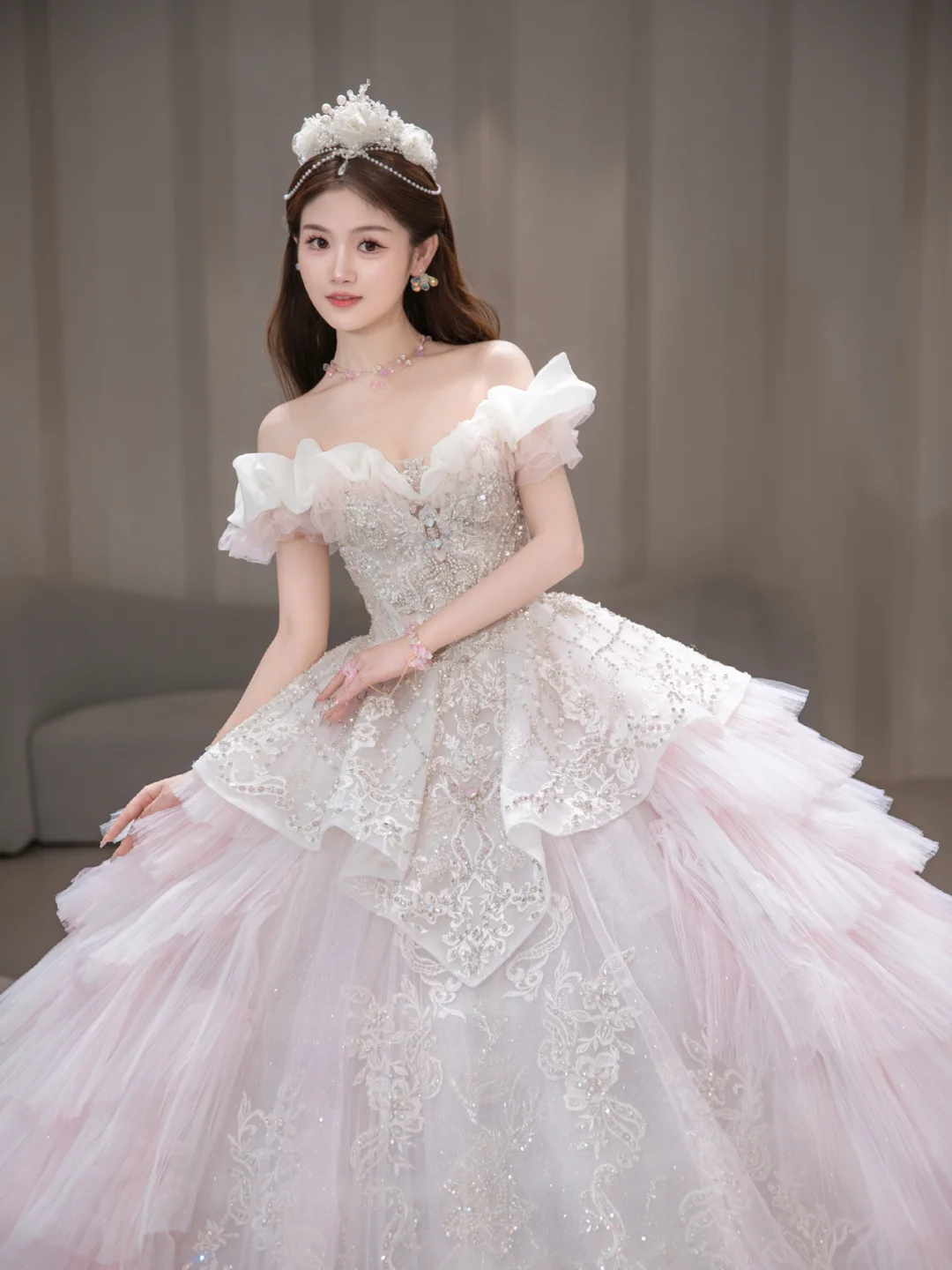 Unique Ball Gown Off The Shoulder Tulle Sqeuin Long Wedding Dresses
