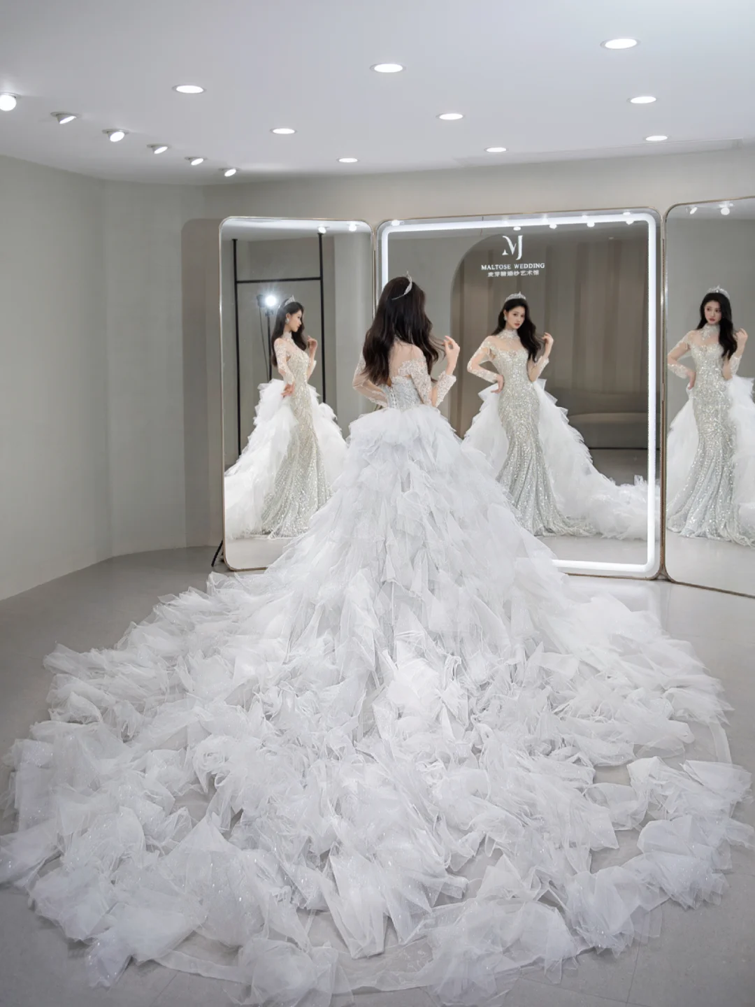 Timeless Mermaid Tulle Sequin Beaded Long Sleeves Long Wedding Dresses