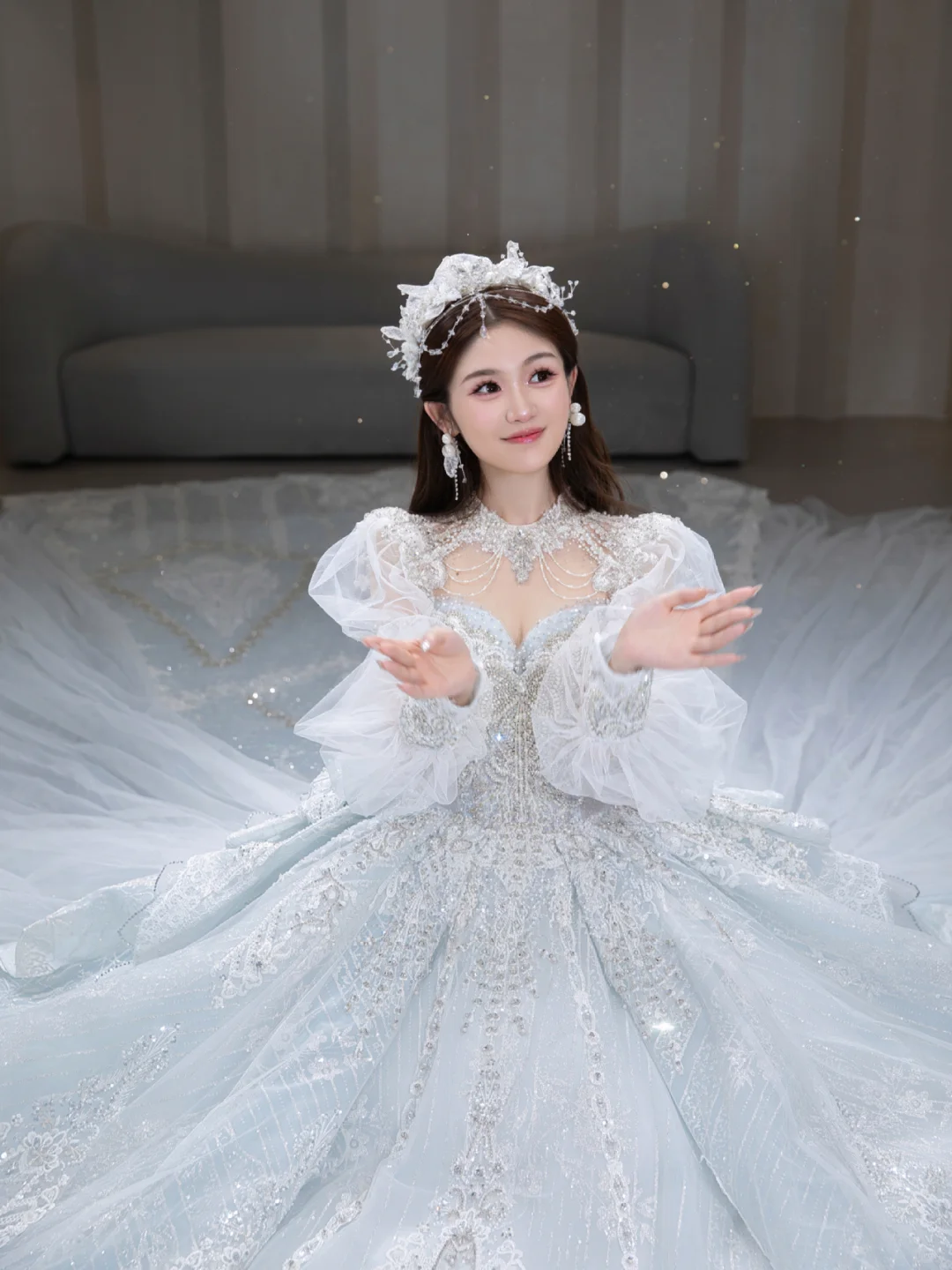Timeless Ball Gown Tulle Sequin Beaded Long Sleeves Long Wedding Dresses