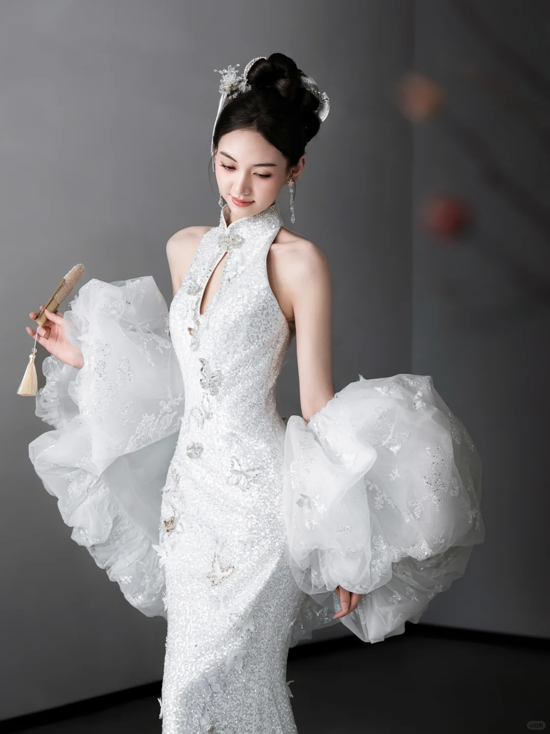 Timeless Mermaid White Halter Satin Tulle Sequin Long Wedding Dresses