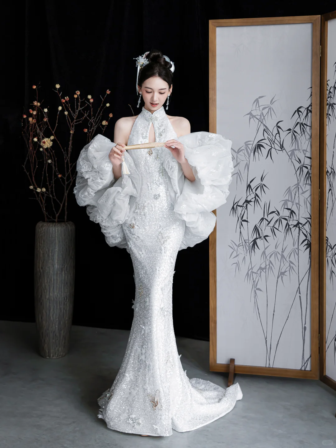 Timeless Mermaid White Halter Satin Tulle Sequin Long Wedding Dresses