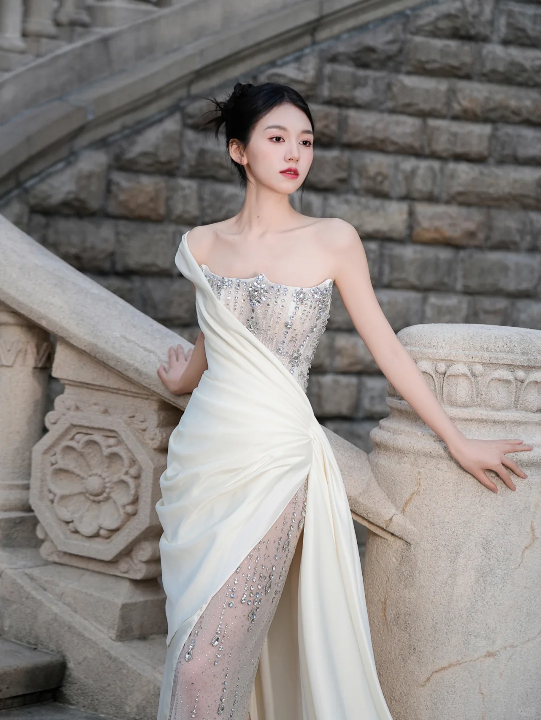 Unique Mermaid One Shoulder Satin Tulle Beaded Long Wedding Dresses