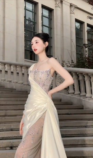 Unique Mermaid One Shoulder Satin Tulle Beaded Long Wedding Dresses
