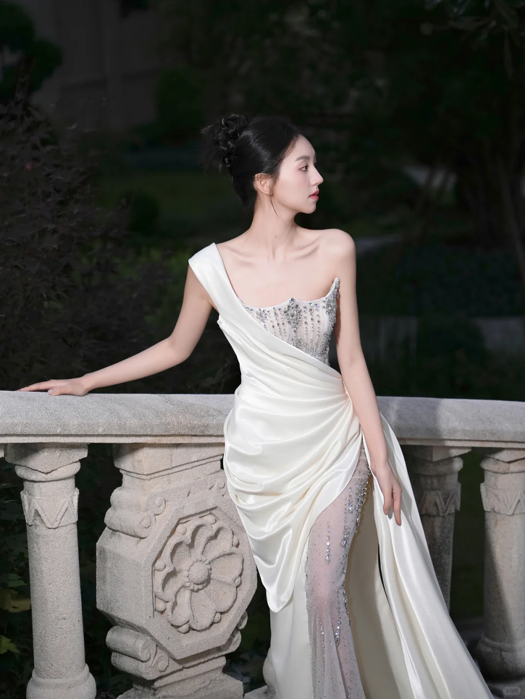 Unique Mermaid One Shoulder Satin Tulle Beaded Long Wedding Dresses