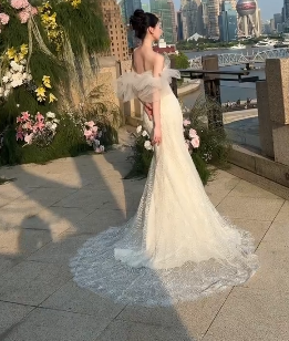 Pretty Mermaid Off The Shoulder Tulle Lace Long Wedding Dresses
