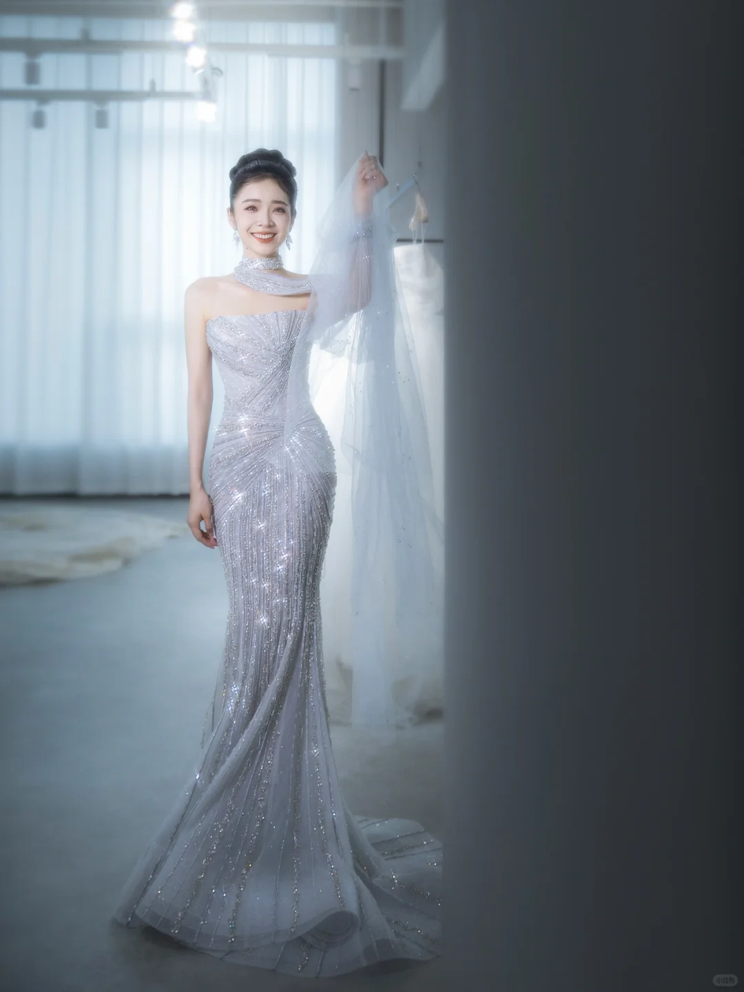 Glitter Mermaid Strapless Tulle Sequin Long Wedding Dresses