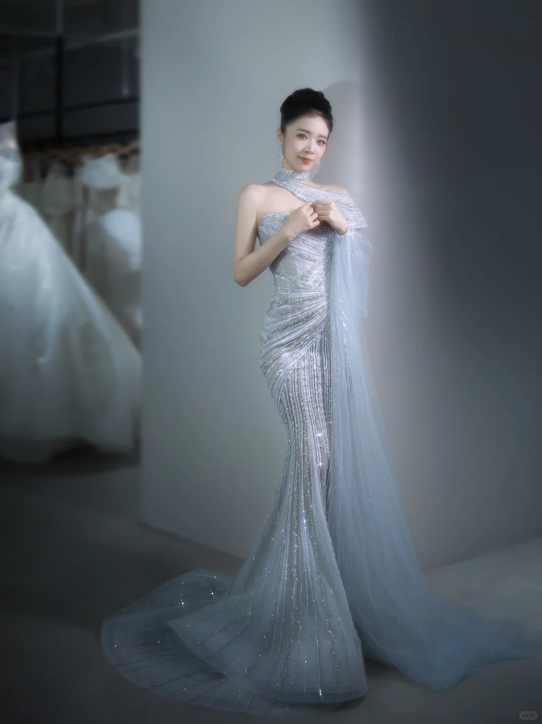 Glitter Mermaid Strapless Tulle Sequin Long Wedding Dresses